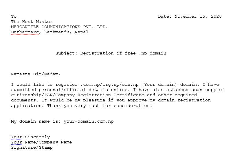 .np cover letter format